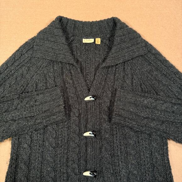 Vintage Gray Chunky Knit Toggle Cardigan Sweater Shawl Collar Cozy Wool Blend - Picture 2 of 7